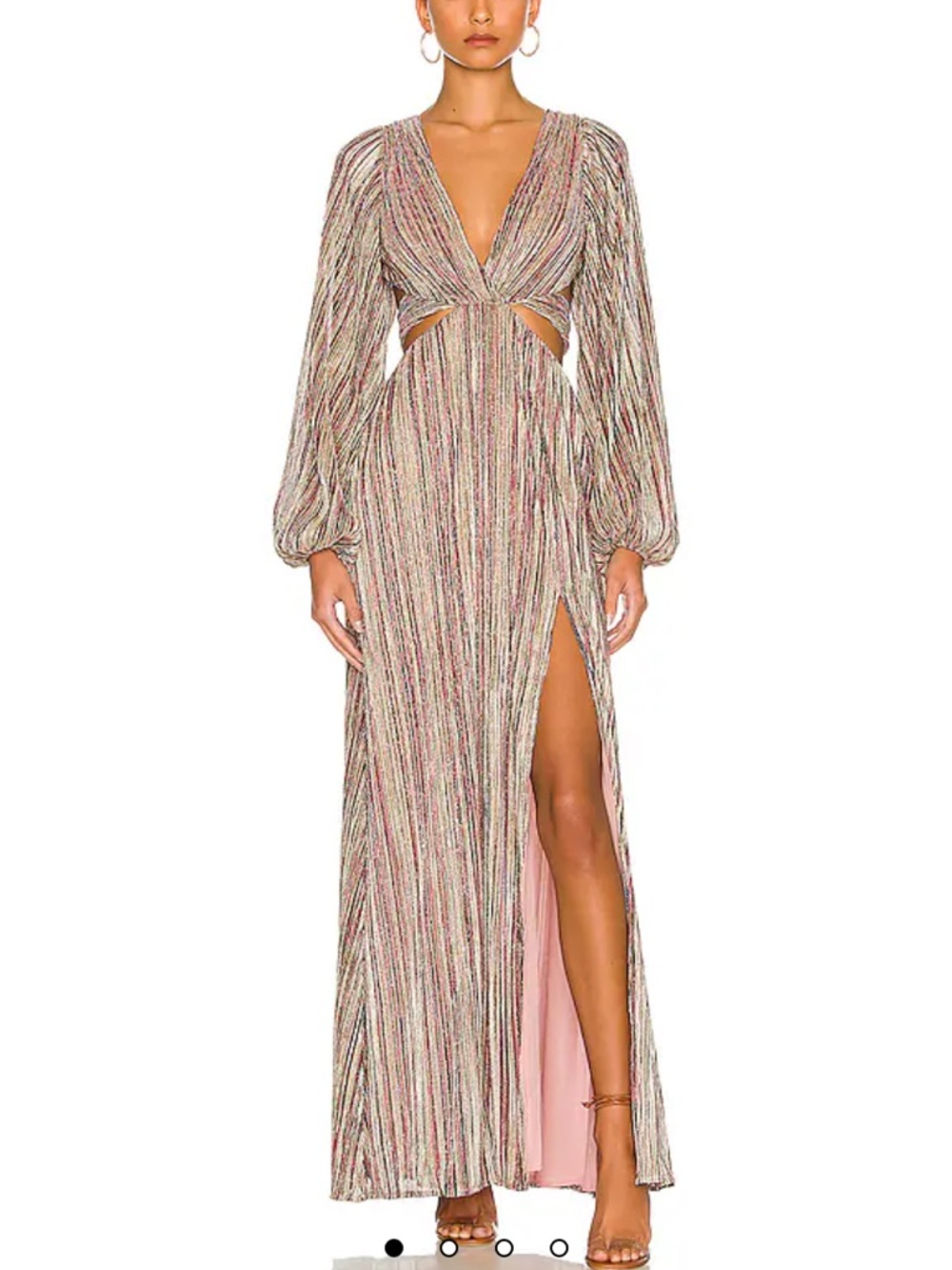 House of Harlow 1960 Metallic Multi-Stripe Maxi Dress in Pink and Gold